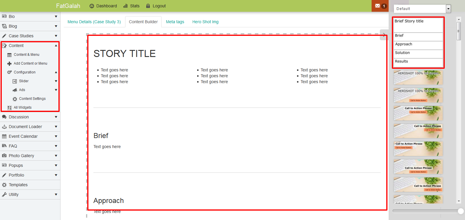 FatGalah website builder Drag and drop custom snippet